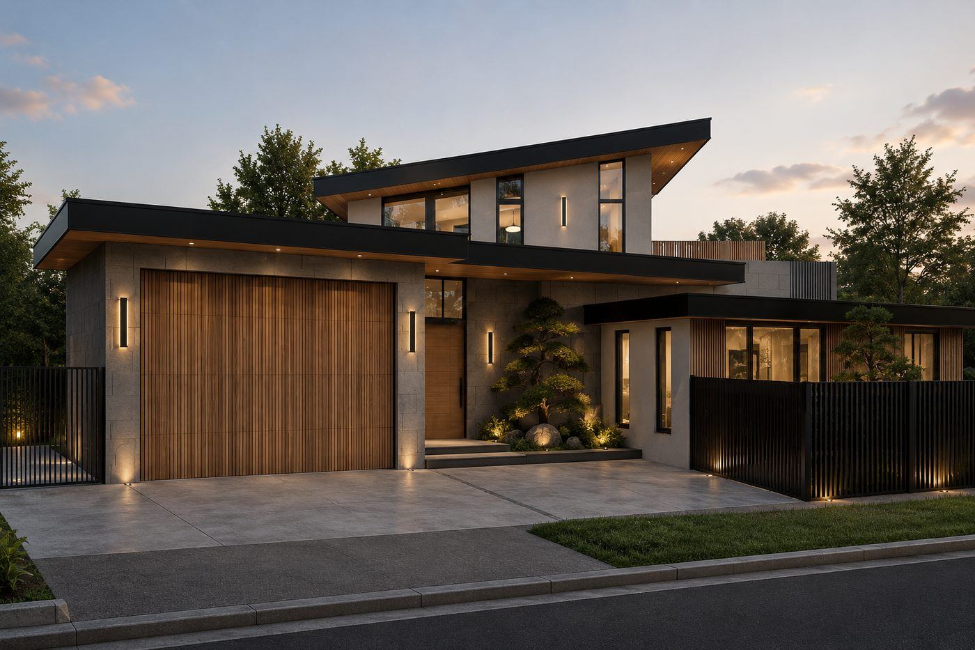 Rendering of a modern Japanese inspired home rebuild in Las Casas, Pacific Palisades