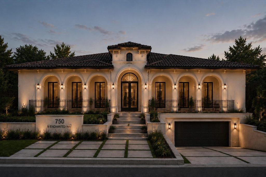 Rendering of a Spanish Colonial home designed by DVLP for a Pacific Palisades rebuild