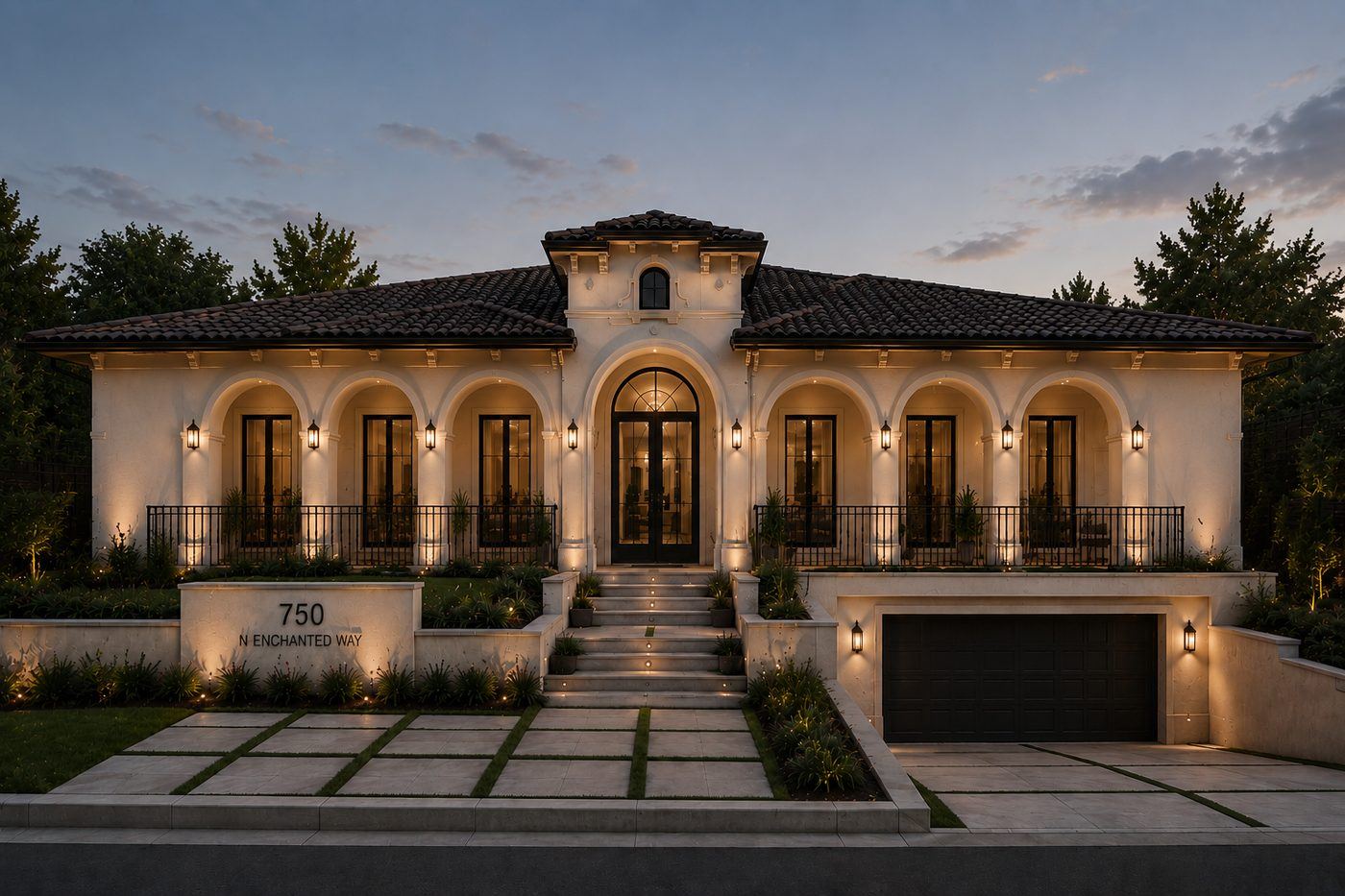 Rendering of a Spanish Colonial fire rebuild with a new basement in Marquez Knolls, Pacific Palisades